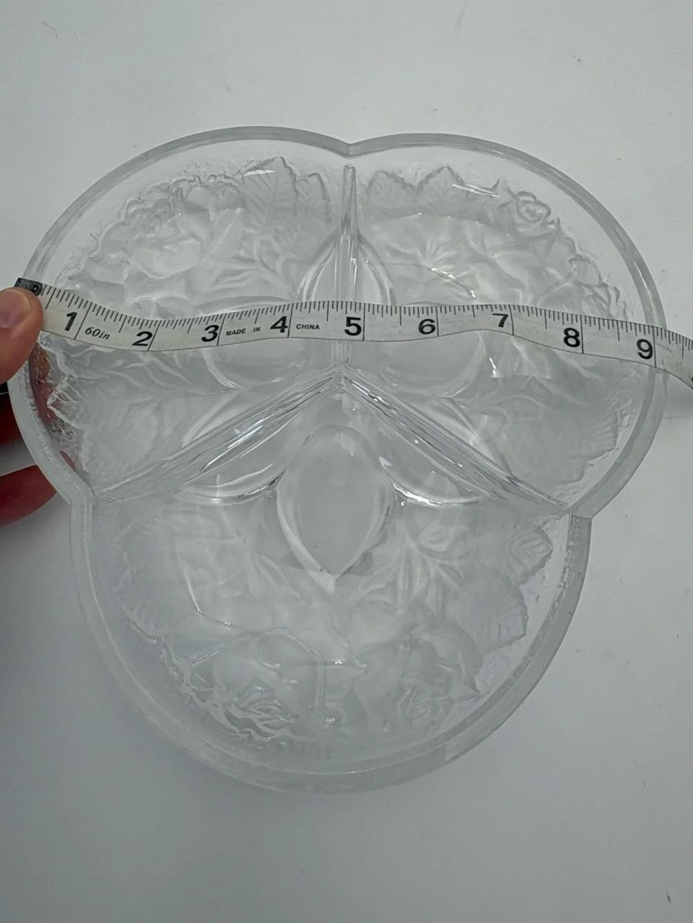 Gorgeous Vintage Crystal Divided Serving Dish Pair In Frosted Rose Pattern